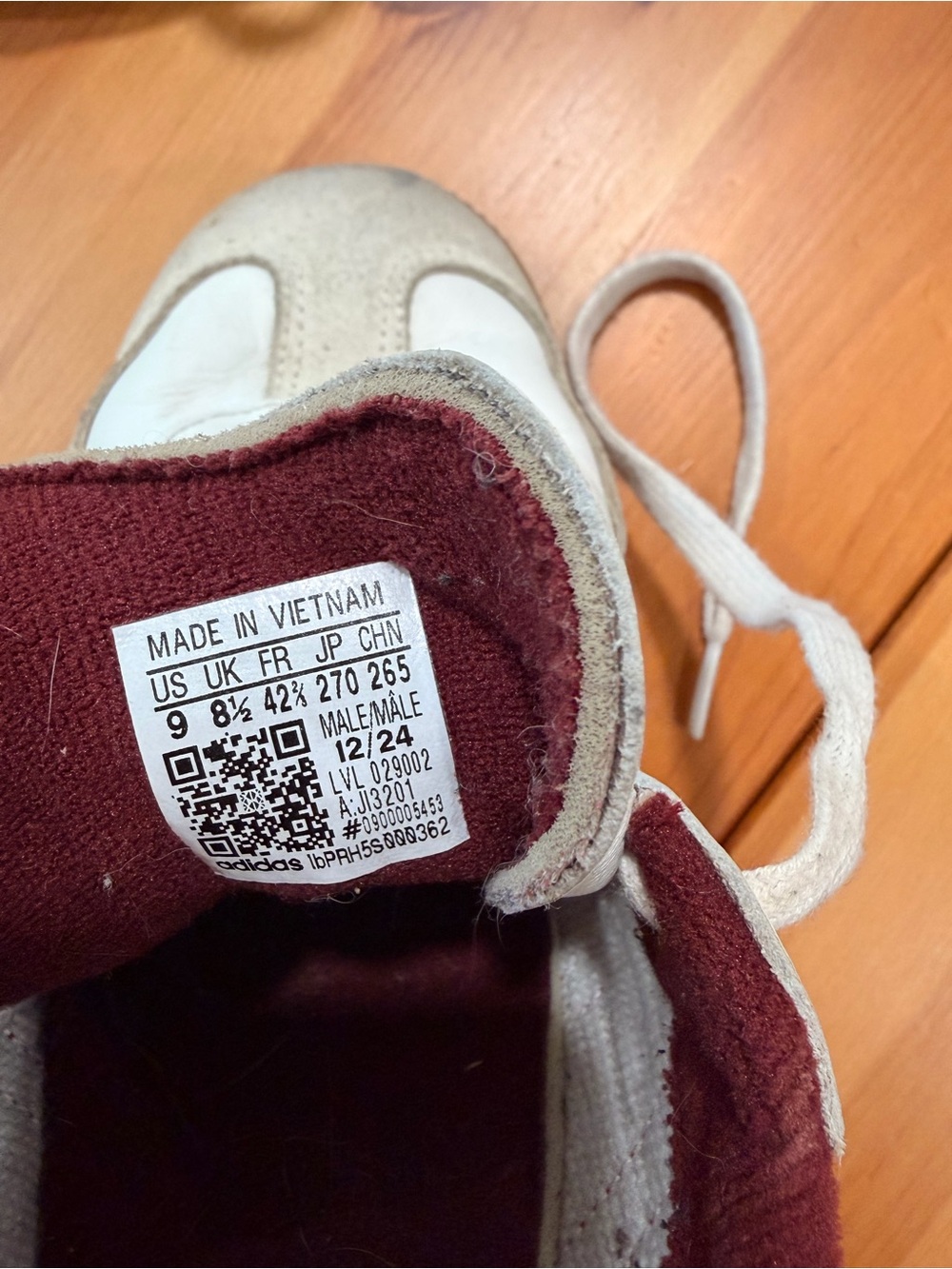 Adidas Samba White and Burgundy Classic Sneakers - Picture 4 of 7